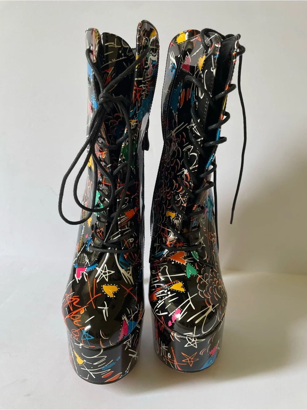 Fun Women’s Platform Graffiti High Heel Stiletto Lace-Up Ankle Booties Size 6 M
